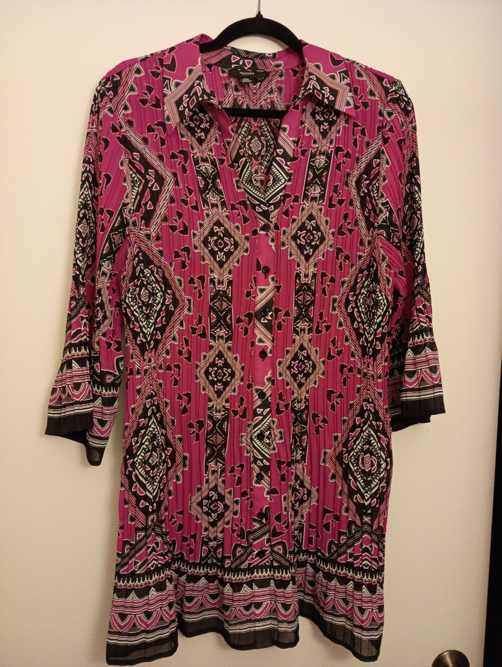 Alfani Pink and Black Geometric Button-Front Tunic